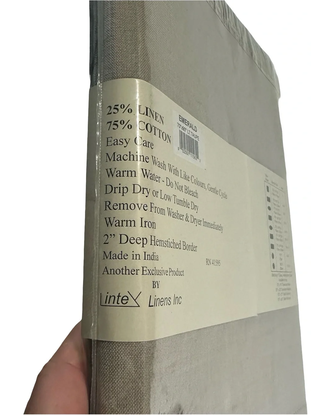 Emerald Linens Taupe Hemstitched Linen Cotton Tablecloth 70x90 Banquet Size NIP
